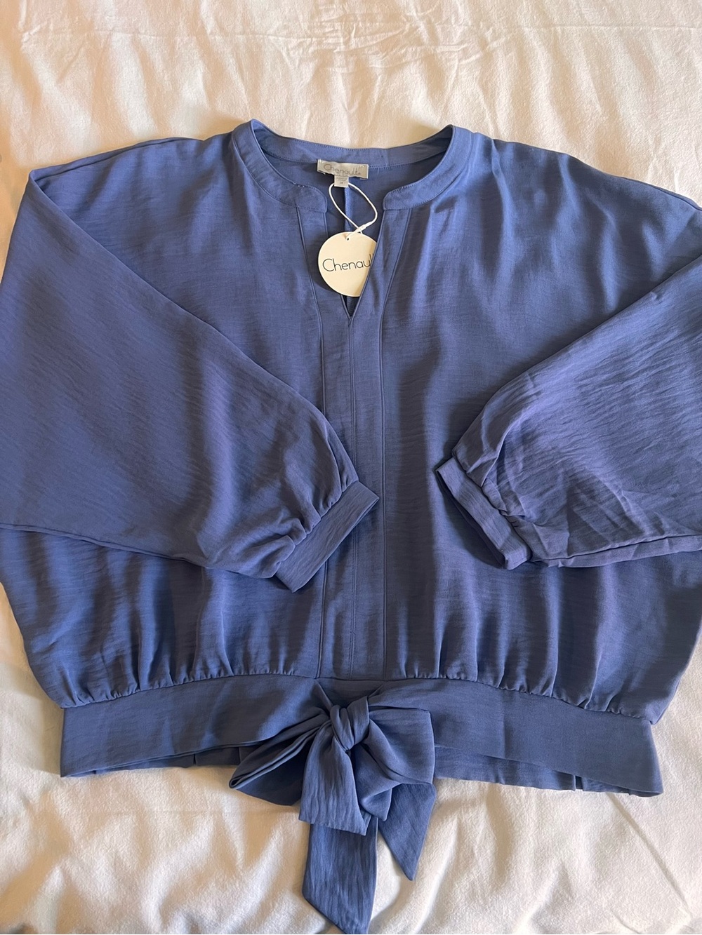 Chenault Slate Blue Tie-Front Blouse